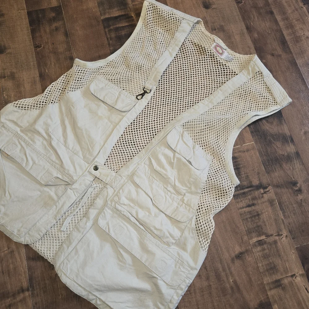 Vintage Safari Fishing Vest Khaki [Large] Pockets Sportsman Outdoorsman Camping